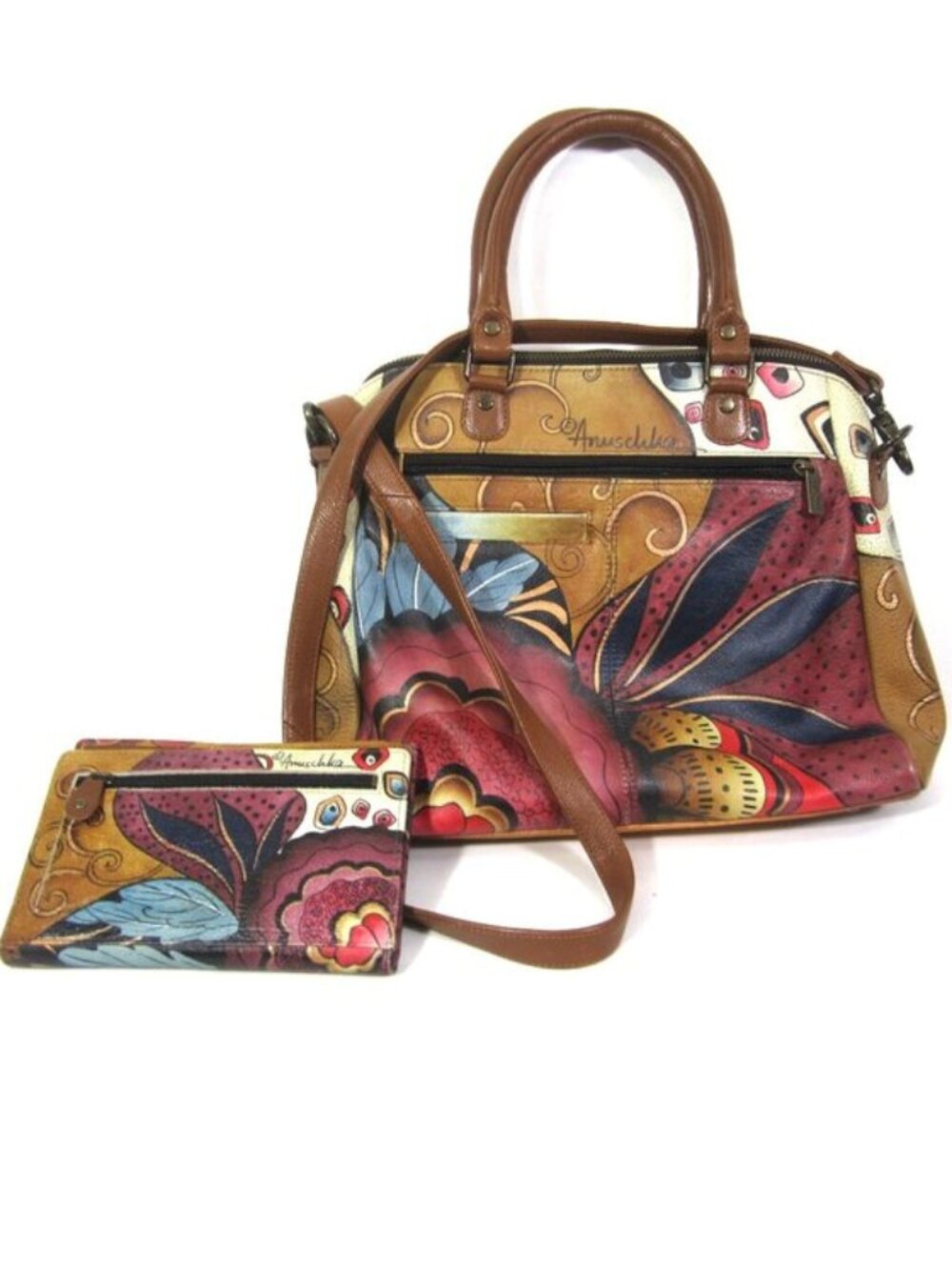 Anuschka Crossbody Satchel & Wallet Multi Compartment 38334 Leather Handpainted